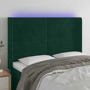 Imagine vidaXL Tăblie de pat cu LED, verde închis, 147x16x118/128 cm, catifea
