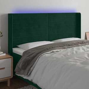 Imagine vidaXL Tăblie de pat cu LED, verde închis, 183x16x118/128 cm, catifea
