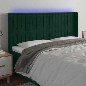 Imagine vidaXL Tăblie de pat cu LED, verde închis, 183x16x118/128 cm, catifea