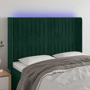 Imagine vidaXL Tăblie de pat cu LED, verde închis, 147x16x118/128 cm, catifea