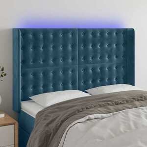 Imagine vidaXL Tăblie de pat cu LED, albastru închis, 147x16x118/128cm catifea