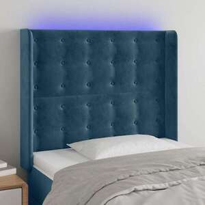 Imagine vidaXL Tăblie de pat cu LED, albastru închis, 93x16x118/128cm, catifea