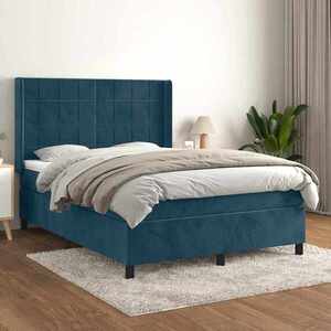 Imagine vidaXL Pat box spring cu saltea, albastru închis, 140x200 cm, catifea