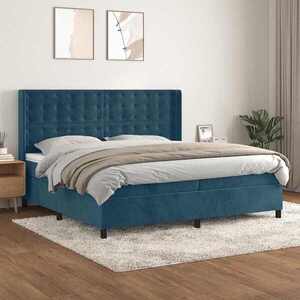 Imagine vidaXL Pat box spring cu saltea, albastru închis, 200x200 cm, catifea