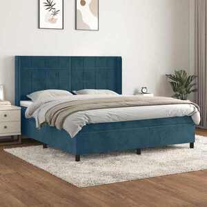 Imagine vidaXL Pat box spring cu saltea, albastru închis, 160x200 cm, catifea