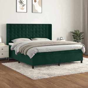 Imagine vidaXL Pat box spring cu saltea, verde închis, 180x200 cm, catifea