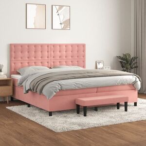 Imagine vidaXL Pat box spring cu saltea, roz, 200x200 cm, catifea