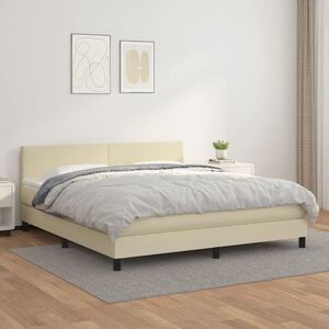 Imagine vidaXL Pat box spring cu saltea, crem, 160x200 cm, piele ecologică