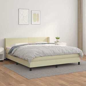 Imagine vidaXL Pat box spring cu saltea, crem, 160x200 cm, piele ecologică