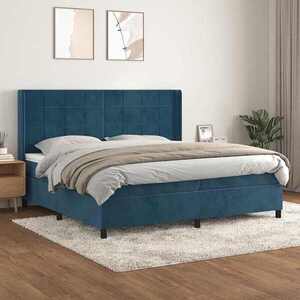Imagine vidaXL Pat box spring cu saltea, albastru închis, 200x200 cm, catifea