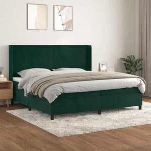 Imagine vidaXL Pat box spring cu saltea, verde închis, 200x200 cm, catifea