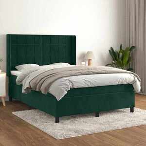 Imagine vidaXL Pat box spring cu saltea, verde închis, 140x200 cm, catifea