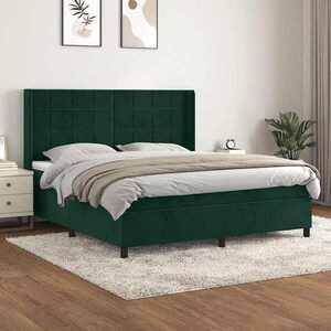 Imagine vidaXL Pat box spring cu saltea, verde închis, 160x200 cm, catifea