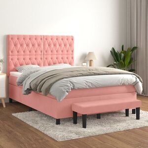 Imagine vidaXL Pat box spring cu saltea, roz, 140x200 cm, catifea