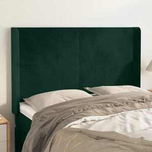 Imagine vidaXL Tăblie pat cu aripioare verde închis 147x16x118/128 cm catifea