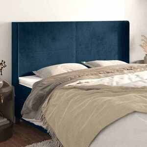 Imagine vidaXL Tăblie pat cu urechi albastru închis 183x16x118/128 cm catifea