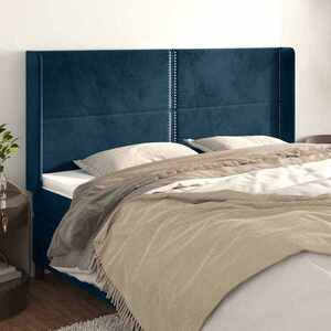 Imagine vidaXL Tăblie pat cu urechi albastru închis 203x16x118/128 cm catifea