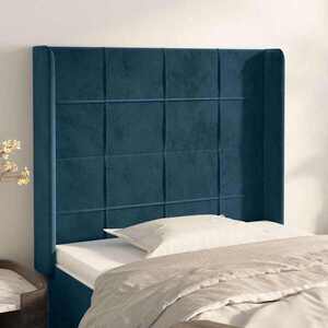 Imagine vidaXL Tăblie pat cu aripioare albastru închis 83x16x118/128cm catifea