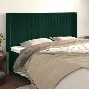 Imagine vidaXL Tăblie pat cu aripioare verde închis 183x16x118/128 cm catifea