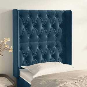 Imagine vidaXL Tăblie pat cu aripioare albastru închis 83x16x118/128cm catifea