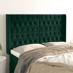Imagine vidaXL Tăblie pat cu aripioare verde închis 163x16x118/128 cm catifea