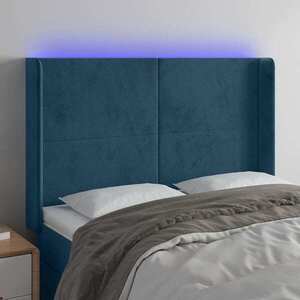 Imagine vidaXL Tăblie de pat cu LED, albastru închis, 147x16x118/128cm catifea