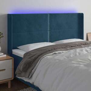 Imagine vidaXL Tăblie de pat cu LED, albastru închis, 203x16x118/128cm catifea