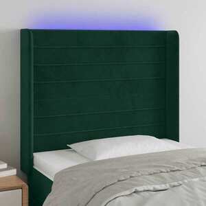 Imagine vidaXL Tăblie de pat cu LED, verde închis, 93x16x118/128cm, catifea