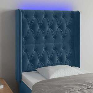 Imagine vidaXL Tăblie de pat cu LED, albastru închis, 83x16x118/128cm, catifea