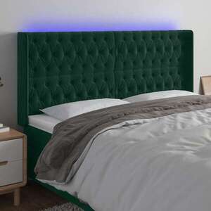 Imagine vidaXL Tăblie de pat cu LED, verde închis, 203x16x118/128 cm, catifea