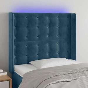 Imagine vidaXL Tăblie de pat cu LED, albastru închis, 83x16x118/128cm, catifea