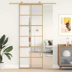 Imagine vidaXL Ușă glisantă auriu 76x205 cm sticlă ESG transparentă/aluminiu