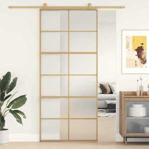 Imagine vidaXL Ușă glisantă, auriu, 90x205 cm, sticlă ESG mată și aluminiu