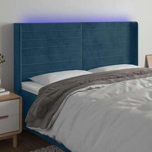 Imagine vidaXL Tăblie de pat cu LED, albastru închis, 183x16x118/128cm catifea
