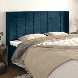 Imagine vidaXL Tăblie pat cu urechi albastru închis 183x16x118/128 cm catifea