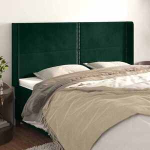 Imagine vidaXL Tăblie pat cu aripioare verde închis 203x16x118/128 cm catifea