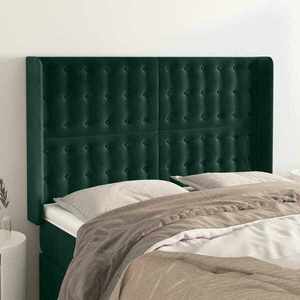 Imagine vidaXL Tăblie pat cu aripioare verde închis 147x16x118/128 cm catifea