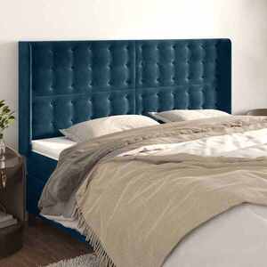 Imagine vidaXL Tăblie pat cu urechi albastru închis 203x16x118/128 cm catifea