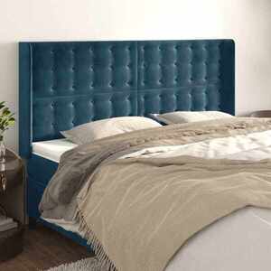 Imagine vidaXL Tăblie pat cu urechi albastru închis 183x16x118/128 cm catifea