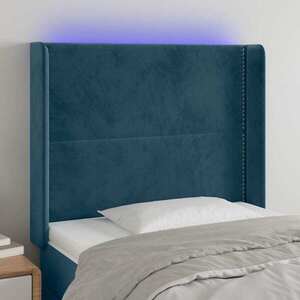 Imagine vidaXL Tăblie de pat cu LED, albastru închis, 103x16x118/128cm catifea