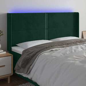 Imagine vidaXL Tăblie de pat cu LED, verde închis, 203x16x118/128 cm, catifea