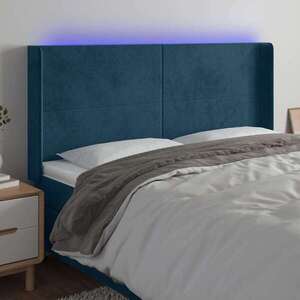 Imagine vidaXL Tăblie de pat cu LED, albastru închis, 183x16x118/128cm catifea