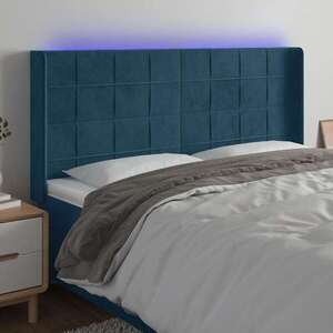 Imagine vidaXL Tăblie de pat cu LED, albastru închis, 183x16x118/128cm catifea