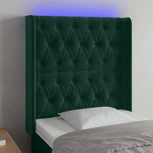 Imagine vidaXL Tăblie de pat cu LED, verde închis, 83x16x118/128 cm, catifea