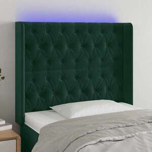 Imagine vidaXL Tăblie de pat cu LED, verde închis, 103x16x118/128 cm, catifea