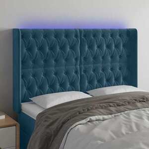 Imagine vidaXL Tăblie de pat cu LED, albastru închis, 147x16x118/128cm catifea