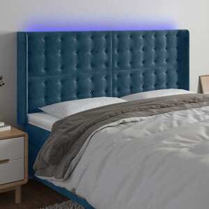 Imagine vidaXL Tăblie de pat cu LED, albastru închis, 203x16x118/128cm catifea