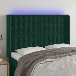 Imagine vidaXL Tăblie de pat cu LED, verde închis, 147x16x118/128 cm, catifea