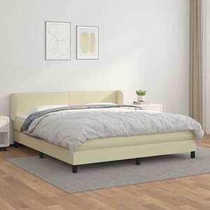 Imagine vidaXL Pat box spring cu saltea, crem, 160x200 cm, piele ecologică