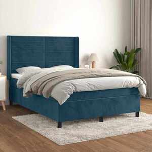 Imagine vidaXL Pat box spring cu saltea, albastru închis, 140x200 cm, catifea
